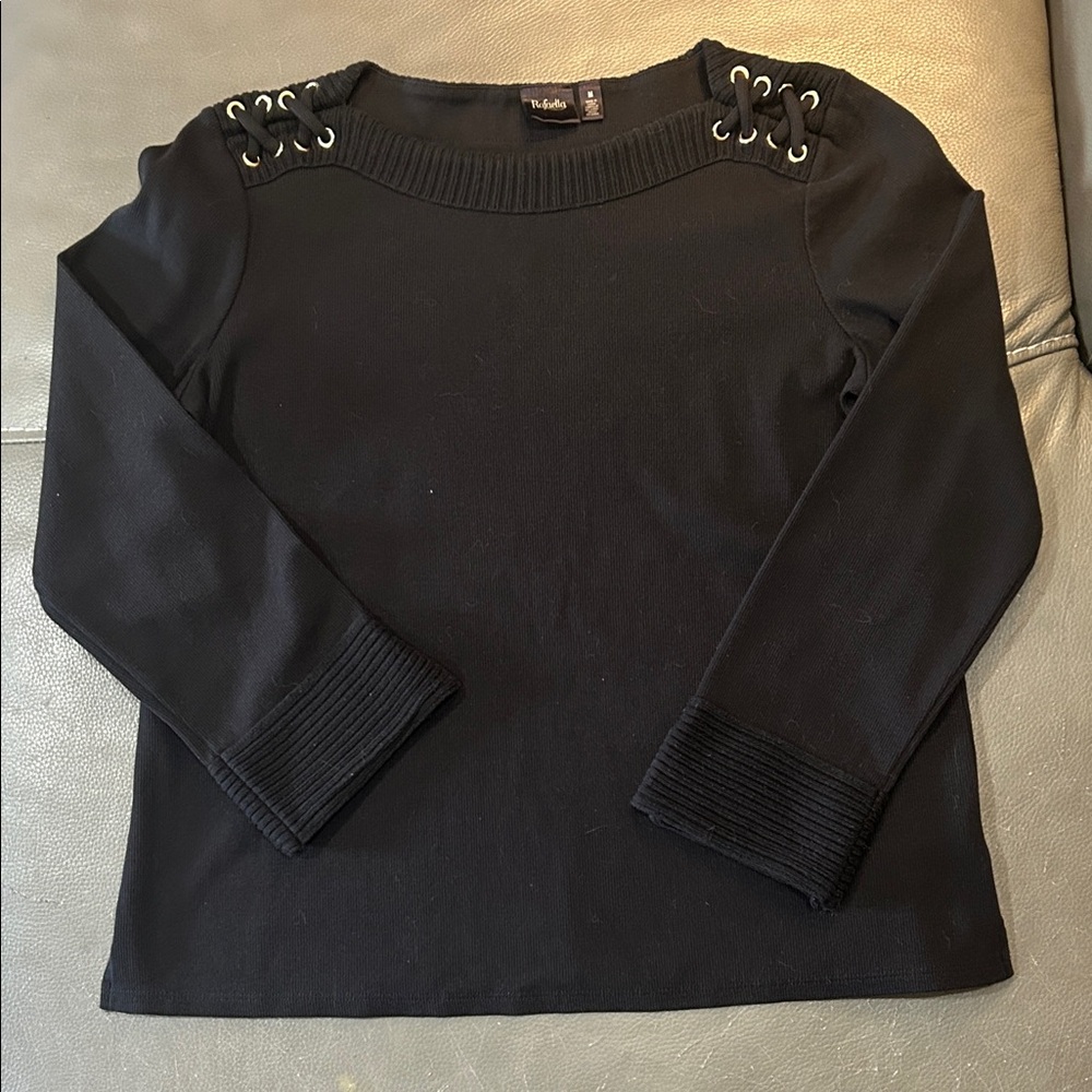 Rafaella Black Sweater with Lace-Up Shoulder Detail, size M. EUC